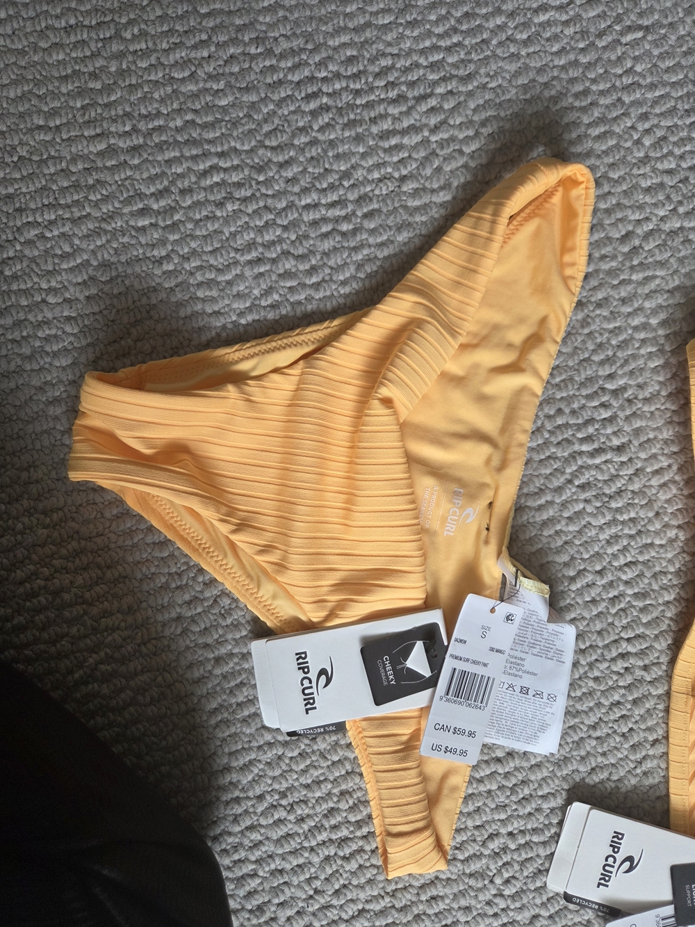 Rip Curl Peachy Yellow Ribbed Cheeky Bikini Bottom